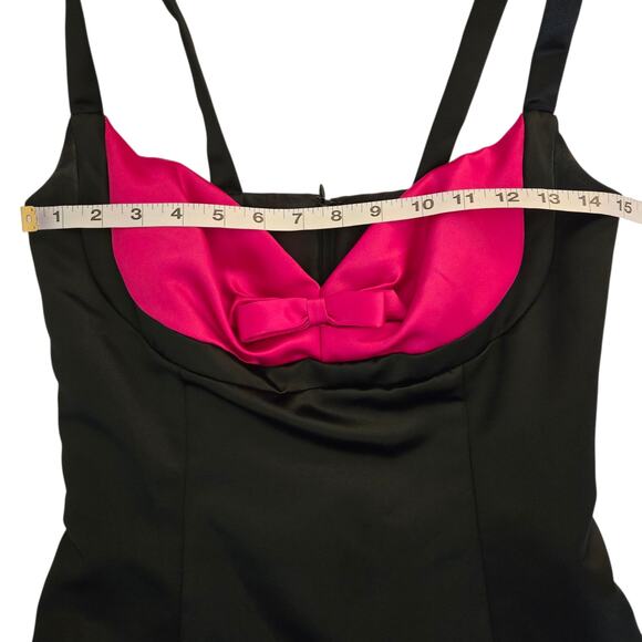 Vintage 90s Jessica McClintock Gunne Sax Black Pink Satin Formal Dress Prom Bow - Picture 8 of 16